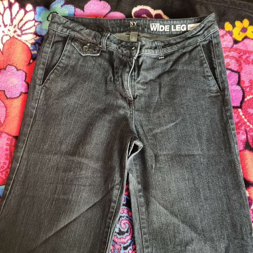 Wide leg denim trousers